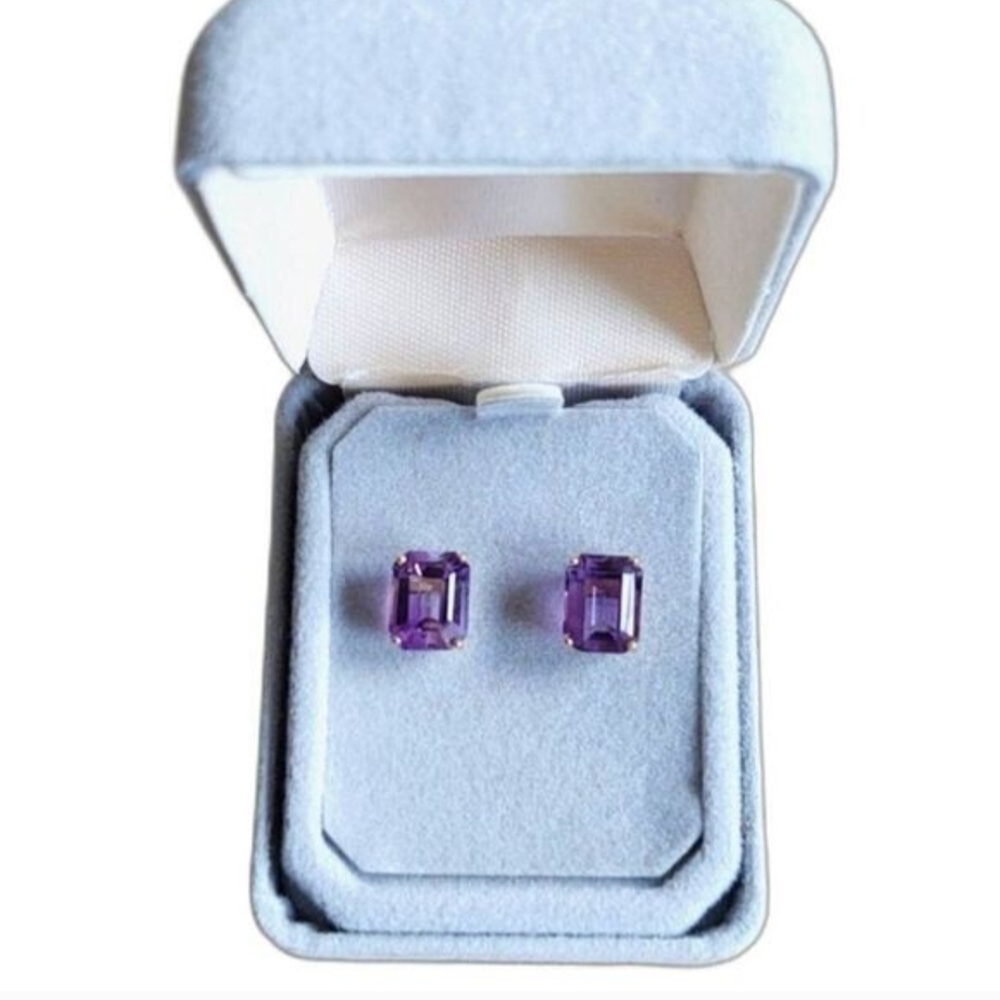 HP💎14k💎Gold Vintage Clyde Duneier Amethyst Emerald Cut Earrings NEW/NOS